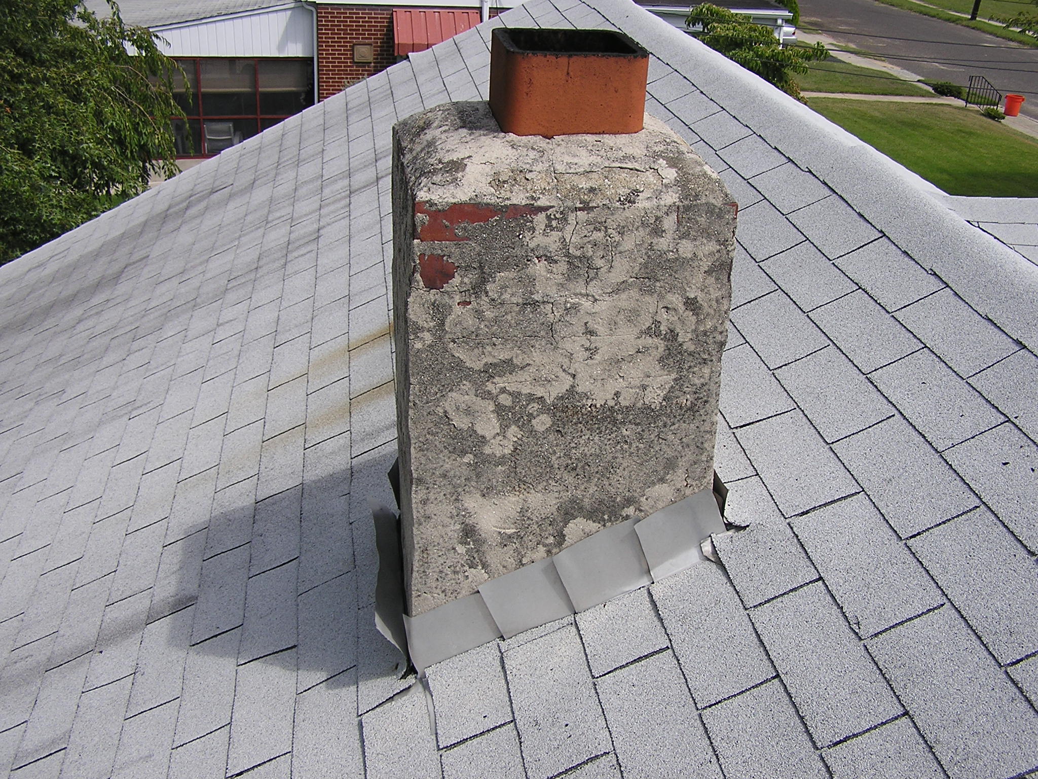 Chimney image - what is visible upon roof inspection.