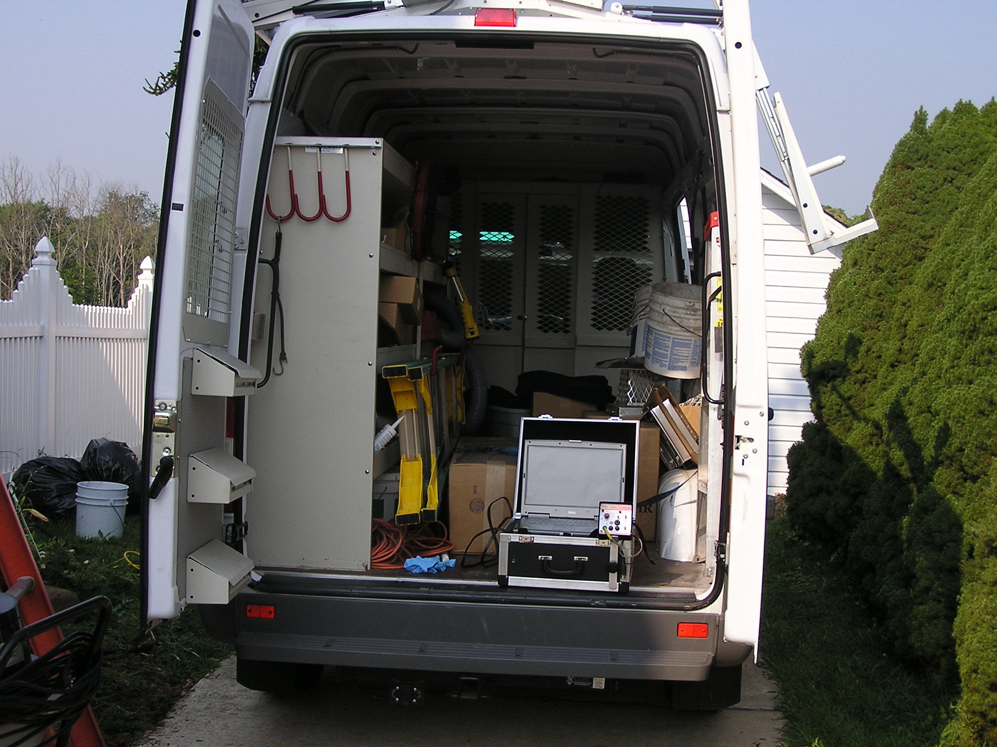 Video inspection equipment ready to use for inspection from roof of interior chimney.